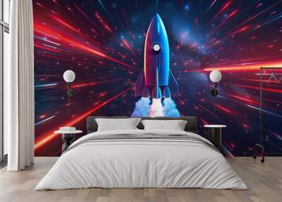 Colorful rocket launching with neon light and smoke Wall mural