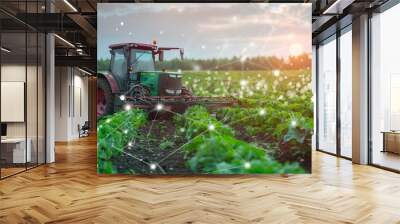 the concept of processing the cultivation of an agricultural field with automated on artificial intelligence. technologies of the future in agriculture Wall mural