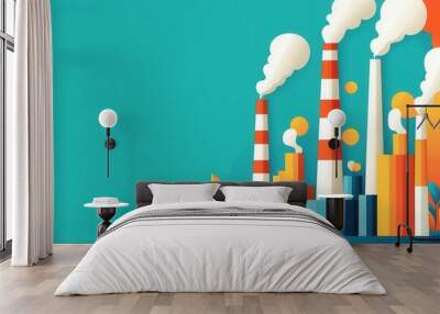 Factory and celebration elements, no human figures, flat design illustration Wall mural