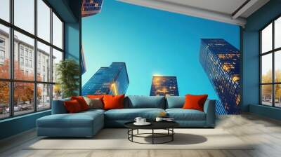 Night city scene, energy-efficient skyscrapers, futuristic design, smart energy solutions Wall mural