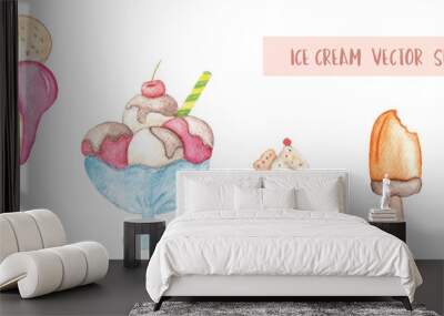 Set of watercolor ice cream. Isolated illustration. For fabric print or design element for card. Wall mural