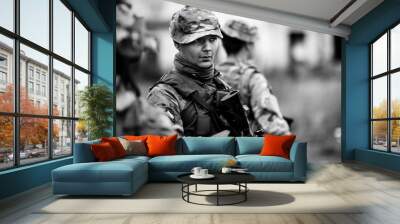 Army soldier during the military operation in the city. war, army, technology and people concept. Wall mural