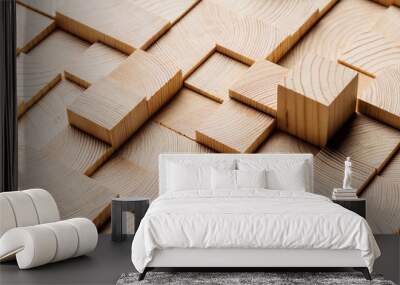 Background made of wooden cubes Wall mural