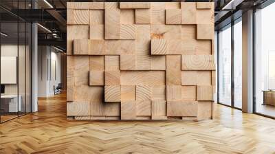 Background made of wooden cubes Wall mural