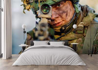 British special forces soldier with weapon take part in military maneuver. war, army, technology and people concept. Wall mural