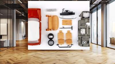 kit for assembling gray plastic car model on white background Wall mural