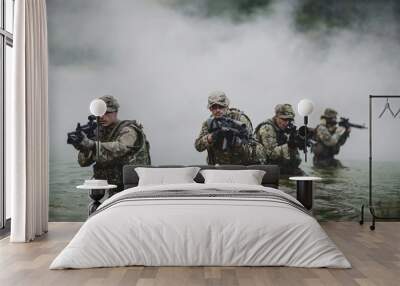 special forces soldiers with weapon take part in military maneuv Wall mural