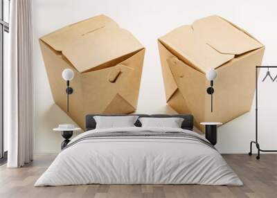 Two closed WOK paper box. Asian fast food concept. Wall mural