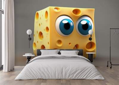 3D cute bit eye cheese cartoon. Generative AI Wall mural