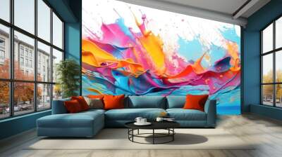 Abstract splashes of paint blend harmoniously, creating an expressive and energetic artistic background. Generative AI Wall mural