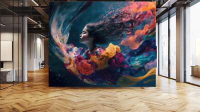 Dreamlike imagery dances in a sea of color. Generative AI Wall mural