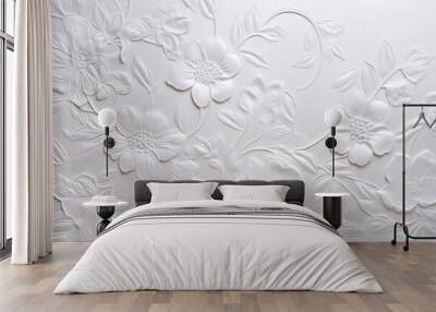 Embossed floral texture background, raised and delicate floral patterns, elegant and sophisticated surface, graceful and artistic Wall mural