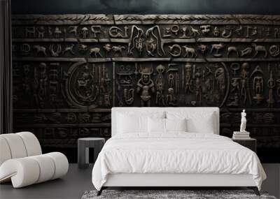 enigmatic tablet, etched runes, preserves nordic sagas and legends. Wall mural