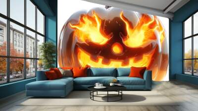 Glowing Jack-o'-Lantern with Fiery Eyes and Menacing Smile at Nighttime Wall mural