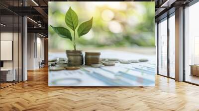 Green tech investment trends, financial analysts discussing green investments, promoting sustainable finance, professional and modern, simple minimal style. Wall mural