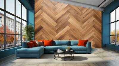 Herringbone parquet texture background. Wooden floor patterned surface. Geometric oak and walnut backdrop, classic and stylish. Wall mural