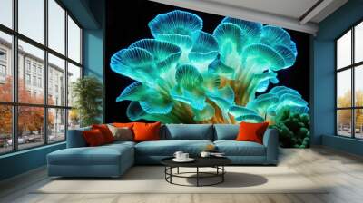 Luminescent deep-sea coral texture background, glowing and bio-luminescent coral formations, mysterious and underwater surface Wall mural