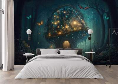 Magical fairytale forest fantasy. Generative AI Wall mural