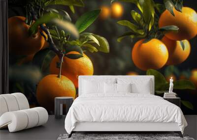 Organic orange garden fruit orchard background. Close up. Generative AI Wall mural