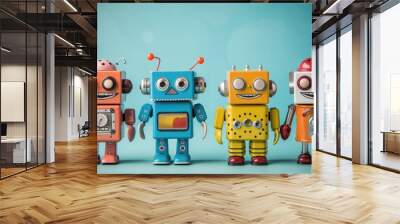 Returning to school idea, DIY robots, Education in STEM and STEAM for children. Wall mural