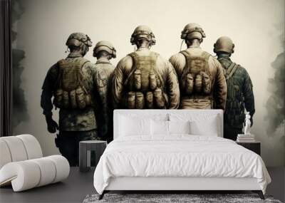 Soldiers, War, Sacrifice and Heroes. Brave veteran back view. Generative AI Wall mural