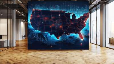 USA map digital concept. Generative AI Wall mural