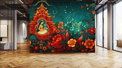 Vibrant colors, intricate designs, and traditional motifs adorn Indian wedding card backgrounds. Wall mural