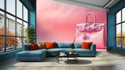 Elegant pink handbag displayed against a gradient background, an epitome of luxury fashion accessory for sophisticated style. Wall mural