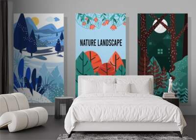 Vector set nature landscape, summer background, Nature background, banner, cover, templates, posters. Wall mural