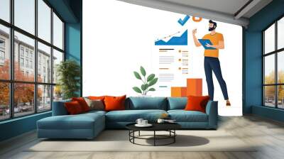 Business analysis illustration with man and growth chart Wall mural