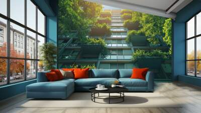 Green balconies on modern residential building Wall mural