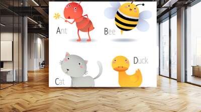 Alphabet with animals from A to D Wall mural