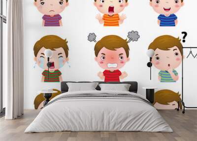 Cute boy faces showing different emotions Wall mural