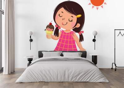 Cute little girl feeling happy with her ice cream. Wall mural