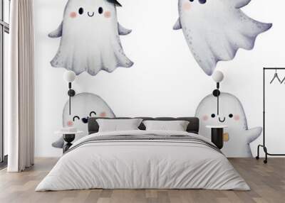 Set of watercolor Halloween Ghost set 1. Vector illustration. Wall mural