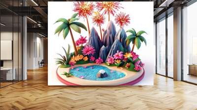 Isometric Illustration of 3d Dominica with firework in new year icon Wall mural