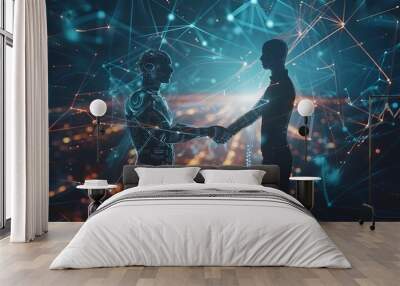 Futuristic Handshake Businesspeople Connecting in a Digital World Wall mural