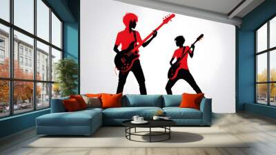 Two Silhouettes of Rock Musicians Playing Guitars Wall mural