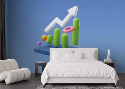 3d chart and trend graph arrow, Data analyze financial and stock market concept Wall mural