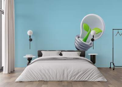 3d Vector Energy Saving Light Bulb, Green Energy, Clean Energy, Environmental Alternative Energy Concept. Wall mural