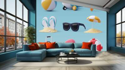 3d vector set of beach and sea, Summer Journey, Time to Travel Concept. Wall mural