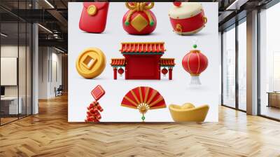 Collection of Chinese New Year 3d icons concept. Wall mural