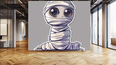 42. Cartoon mummy bandage unraveling sticker, googly eyes Wall mural