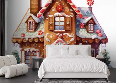 gingerbread house, color gingerbread house vector illustration, generated AI Wall mural