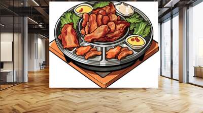 Samgyeopsal,  Korean food, vector illustration Wall mural