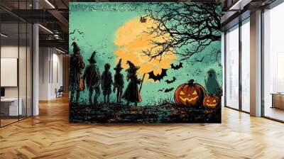 Silhouettes of people on Halloween Wall mural