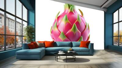 3D illustration of a dragon fruit featuring vibrant pink and green colors. The design captures the exotic look of this tropical fruit. Isolated on transparent background, png. Wall mural