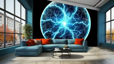 Blue electric sphere with dynamic sparks creating a futuristic and vibrant effect. Wall mural