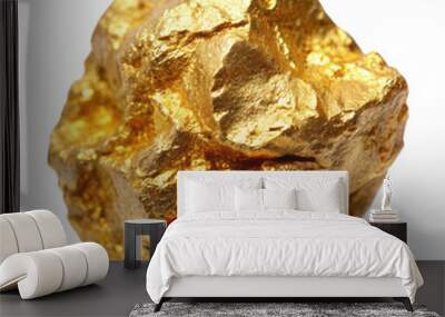 Raw gold nugget rock specimen showcasing its natural, shiny texture and bright golden color. Ideal for geological study and mineral collection. Isolated on transparent background, png. Wall mural