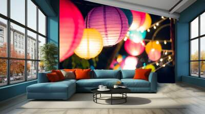 colorful Chinese  lantern at night Wall mural